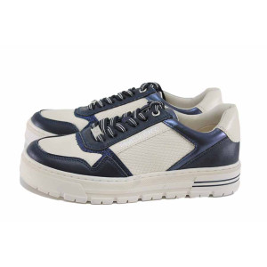 Светлобежови анатомични дамски маратонки, здрава еко-кожа - спортни кецове за есента и зимата N 100023628