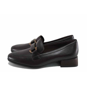 Кафяви анатомични дамски обувки с равна подметка, естествена кожа - всекидневни обувки за есента и зимата N 100023631