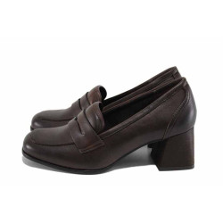 Кафяви анатомични дамски обувки със среден ток, здрава еко-кожа - официални обувки за есента и зимата N 100023633