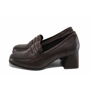 Кафяви анатомични дамски обувки със среден ток, здрава еко-кожа - официални обувки за есента и зимата N 100023633