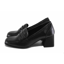Черни анатомични дамски обувки със среден ток, здрава еко-кожа - официални обувки за есента и зимата N 100023634
