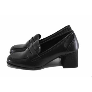 Черни анатомични дамски обувки със среден ток, здрава еко-кожа - официални обувки за есента и зимата N 100023634