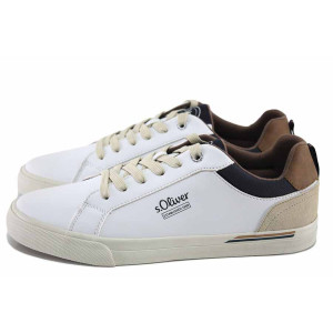 Бели анатомични мъжки спортни обувки, здрава еко-кожа - спортни кецове за есента и зимата N 100023651