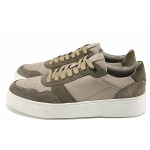 Бежови анатомични мъжки спортни обувки, естествена кожа - спортни кецове за есента и зимата N 100023652