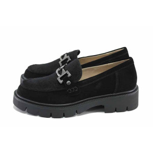 Черни анатомични дамски обувки с равна подметка, естествен велур - всекидневни обувки за есента и зимата N 100023654