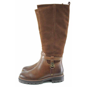 Кафяви анатомични дамски ботуши, естествена кожа и естествена велурена кожа - ежедневни обувки за есента и зимата N 100023655