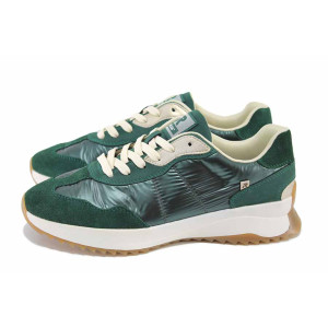 Зелени анатомични дамски маратонки, естествена кожа и текстилна материя - спортни обувки за есента и зимата N 100023759