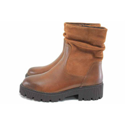 Кафяви дамски боти, естествена кожа - всекидневни обувки за есента и зимата N 100024034