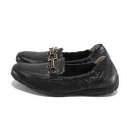 Черни дамски обувки с равна подметка, естествена кожа - всекидневни обувки за пролетта и лятото N 100024049