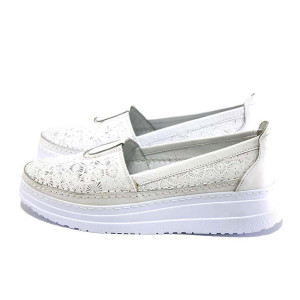 Бели дамски обувки с равна подметка, естествена кожа - ежедневни обувки за пролетта и лятото N 100024138