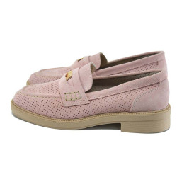 Розови дамски обувки с равна подметка, естествен велур - всекидневни обувки за пролетта и лятото N 100024140