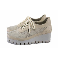 Бежови дамски обувки с платформа, естествена кожа - ежедневни обувки за пролетта и лятото N 100024144