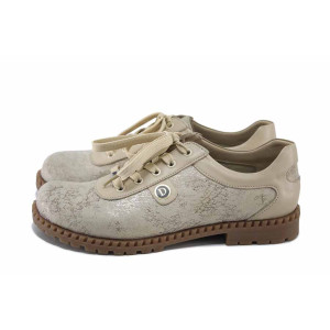 Бежови дамски обувки с равна подметка, естествена кожа - всекидневни обувки за пролетта и лятото N 100024145