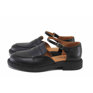 Черни анатомични дамски сандали, естествена кожа - ежедневни обувки за пролетта и лятото N 100024275