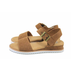 Кафяви анатомични дамски сандали, текстилна материя - всекидневни обувки за пролетта и лятото N 100024311