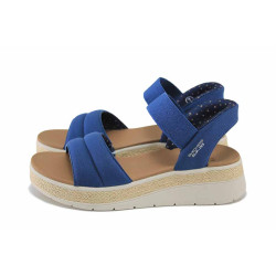 Тъмносини анатомични дамски сандали, текстилна материя - всекидневни обувки за пролетта и лятото N 100024313