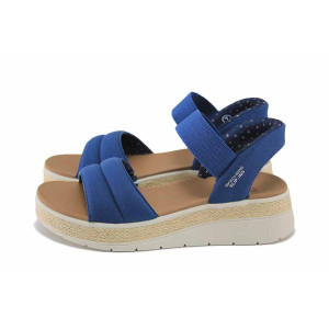 Тъмносини анатомични дамски сандали, текстилна материя - всекидневни обувки за пролетта и лятото N 100024313