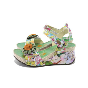 Зелени дамски сандали, естествена кожа - всекидневни обувки за пролетта и лятото N 100024322