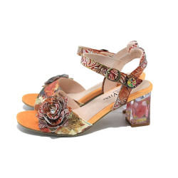 Оранжеви анатомични дамски сандали, естествена кожа - ежедневни обувки за пролетта и лятото N 100024323