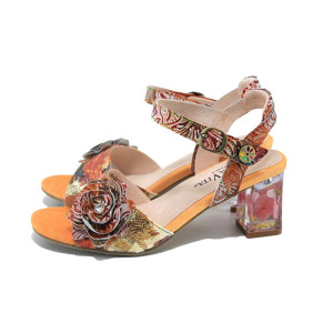 Оранжеви анатомични дамски сандали, естествена кожа - ежедневни обувки за пролетта и лятото N 100024323