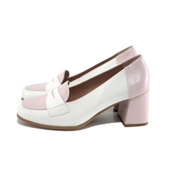 Бели дамски обувки с висок ток, лачена естествена кожа - официални обувки за целогодишно ползване N 100024338