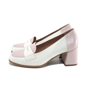 Бели дамски обувки с висок ток, лачена естествена кожа - официални обувки за целогодишно ползване N 100024338