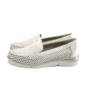 Бежови дамски обувки с равна подметка, естествена кожа - всекидневни обувки за пролетта и лятото N 100024339