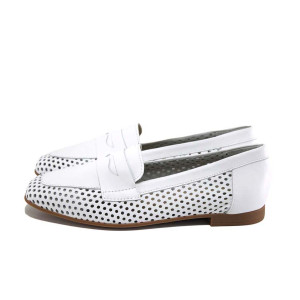 Бели дамски обувки с равна подметка, естествена кожа - всекидневни обувки за пролетта и лятото N 100024340