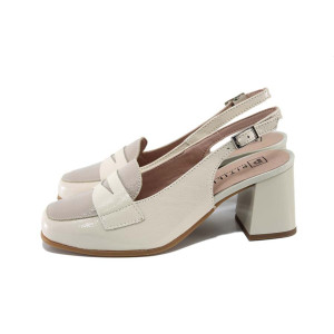 Бежови дамски сандали, лачена естествена кожа - всекидневни обувки за пролетта и лятото N 100024326