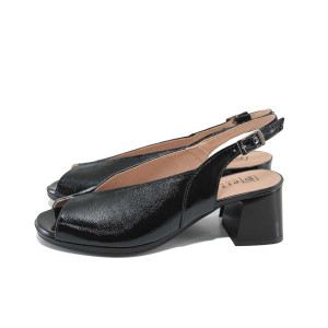 Черни дамски сандали, лачена естествена кожа - официални обувки за пролетта и лятото N 100024327