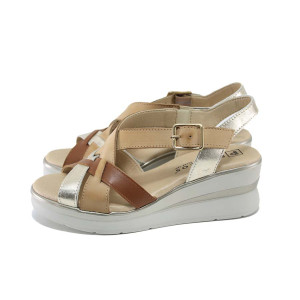 Бежови дамски сандали, естествена кожа - всекидневни обувки за пролетта и лятото N 100024332