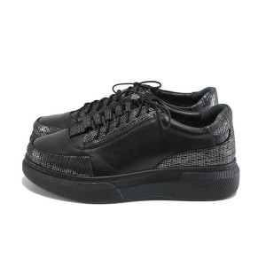 Черни спортни дамски обувки, естествена кожа - ежедневни обувки за пролетта и лятото N 100024355