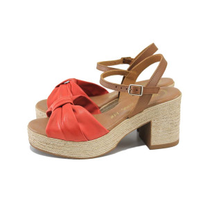 Червени анатомични дамски сандали, естествена кожа - всекидневни обувки за лятото N 100024415