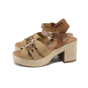 Бежови анатомични дамски сандали, естествена кожа - ежедневни обувки за лятото N 100024416