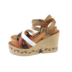 Кафяви анатомични дамски сандали, естествена кожа - всекидневни обувки за лятото N 100024417