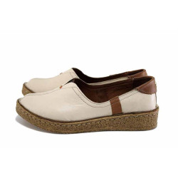 Бежови анатомични дамски обувки с равна подметка, естествена кожа - всекидневни обувки за пролетта и лятото N 100024424