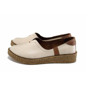 Бежови анатомични дамски обувки с равна подметка, естествена кожа - всекидневни обувки за пролетта и лятото N 100024424