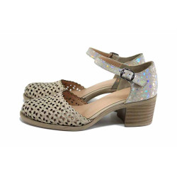 Бежови анатомични дамски сандали, естествена кожа перфорирана - всекидневни обувки за лятото N 100024426