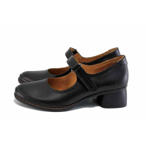 Черни анатомични дамски обувки със среден ток, естествена кожа - ежедневни обувки за пролетта и лятото N 100024490