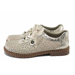 Бежови анатомични дамски обувки с равна подметка, естествена кожа - всекидневни обувки за пролетта и лятото N 100024504