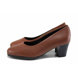 Кафяви анатомични дамски обувки със среден ток, естествена кожа - всекидневни обувки за есента и зимата N 100024664