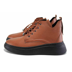 Кафяви дамски боти, естествена кожа - всекидневни обувки за есента и зимата N 100024666