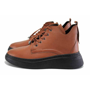 Кафяви дамски боти, естествена кожа - всекидневни обувки за есента и зимата N 100024666