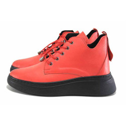 Червени дамски боти, естествена кожа - спортни обувки за есента и зимата N 100024667