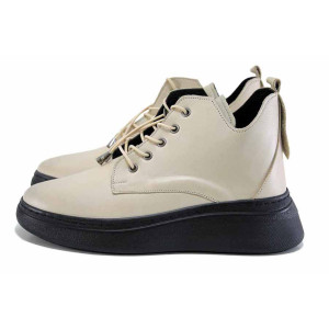 Бежови дамски боти, естествена кожа - всекидневни обувки за есента и зимата N 100024669