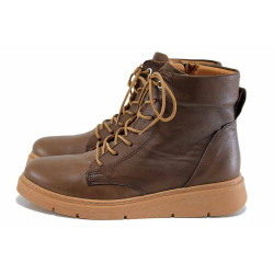 Кафяви дамски боти, естествена кожа - всекидневни обувки за есента и зимата N 100024672