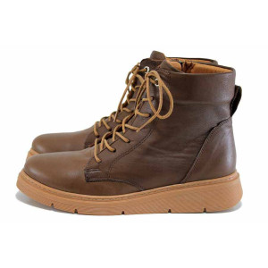 Кафяви дамски боти, естествена кожа - всекидневни обувки за есента и зимата N 100024672