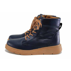 Тъмносини дамски боти, естествена кожа - спортни обувки за есента и зимата N 100024673