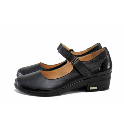 Черни дамски обувки със среден ток, естествена кожа и лачена естествена кожа  - всекидневни обувки за есента и зимата N 100024688