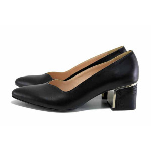 Черни дамски обувки със среден ток, естествена кожа - официални обувки за есента и зимата N 100024689